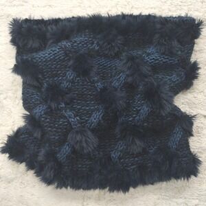 Loft Navy Blue Cowl Scarf Chunky Cable Knit Faux Fur Neck Gaiter Moody Soft Warm